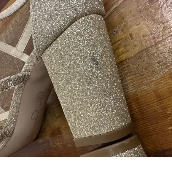Jessica Simpson Women's Stassey Sandal Gold Glitter Size 7.5 Glam Evening Heels - Picture 8 of 11